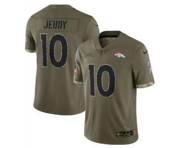 Men's Denver Broncos #10 Jerry Jeudy 2022 Olive Salute To Service Limited Stitched Jersey