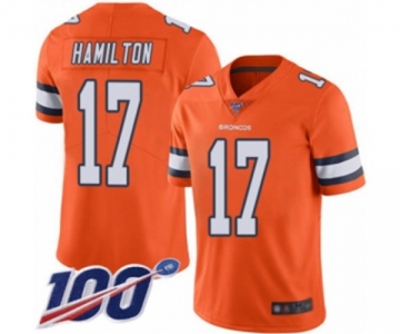 Men's Denver Broncos #17 DaeSean Hamilton Limited Orange Rush Vapor Untouchable 100th Season Football Jersey