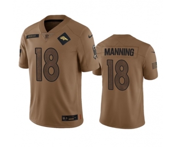 Men's Denver Broncos #18 Peyton Manning 2023 Brown Salute To Service Limited Football Stitched Jersey