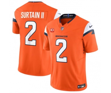 Men's Denver Broncos #2 Pat Surtain II Orange 2024 F.U.S.E. With 1-Star C Patch Vapor Limited Stitched Football Jersey