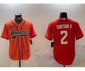 Men's Denver Broncos #2 Pat Surtain II Orange Cool Base Stitched Baseball Jerseys