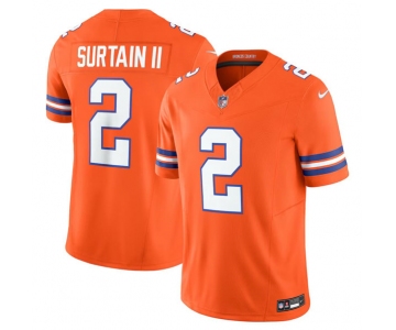 Men's Denver Broncos #2 Pat Surtain II Orange Mile High Collection F.U.S.E. 1977 Throwback Vapor Limited Stitched Jersey