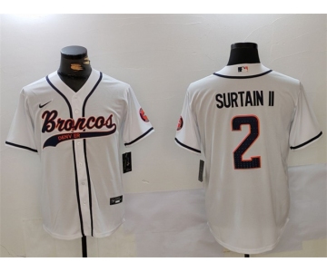 Men's Denver Broncos #2 Pat Surtain II White Cool Base Stitched Baseball Jersey