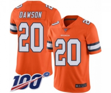 Men's Denver Broncos #20 Duke Dawson Limited Orange Rush Vapor Untouchable 100th Season Football Jersey