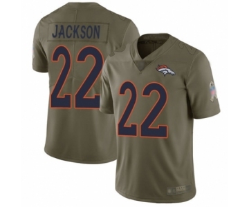 Men's Denver Broncos #22 Kareem Jackson Limited Olive 2017 Salute to Service Football Jersey