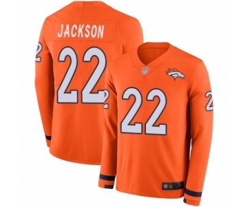 Men's Denver Broncos #22 Kareem Jackson Limited Orange Therma Long Sleeve Football Jersey