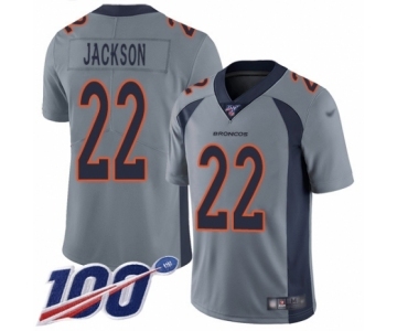 Men's Denver Broncos #22 Kareem Jackson Limited Silver Inverted Legend 100th Season Football Jersey