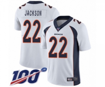 Men's Denver Broncos #22 Kareem Jackson White Vapor Untouchable Limited Player 100th Season Football Jersey