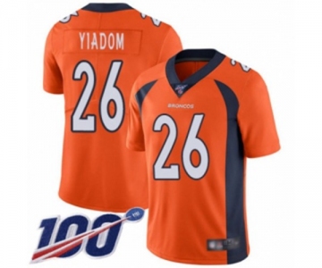 Men's Denver Broncos #26 Isaac Yiadom Orange Team Color Vapor Untouchable Limited Player 100th Season Football Jersey