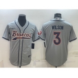 Men's Denver Broncos #3 Russell Wilson Gray With Patch Cool Base Stitched Baseball Jersey