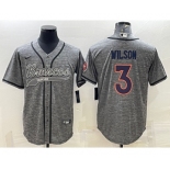 Men's Denver Broncos #3 Russell Wilson Grey Gridiron With Patch Cool Base Stitched Baseball Jersey