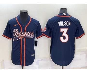 Men's Denver Broncos #3 Russell Wilson Nvay Blue Stitched Cool Base Nike Baseball Jersey