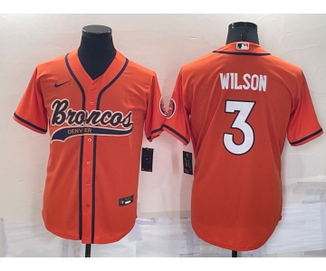 Men's Denver Broncos #3 Russell Wilson Orange Stitched Cool Base Nike Baseball Jersey