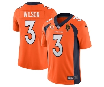 Men's Denver Broncos #3 Russell Wilson Orange With C Patch & Walter Payton Patch Vapor Untouchable Limited Stitched Jersey