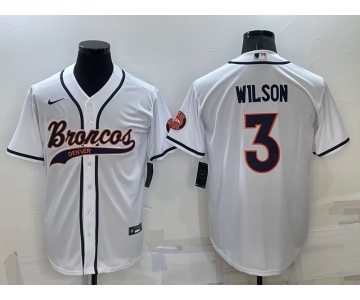 Men's Denver Broncos #3 Russell Wilson White Stitched Cool Base Nike Baseball Jersey