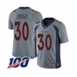 Men's Denver Broncos #30 Phillip Lindsay Limited Silver Inverted Legend 100th Season Football Jersey