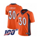 Men's Denver Broncos #30 Phillip Lindsay Orange Team Color Vapor Untouchable Limited Player 100th Season Football Jersey