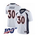 Men's Denver Broncos #30 Phillip Lindsay White Vapor Untouchable Limited Player 100th Season Football Jersey