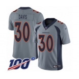 Men's Denver Broncos #30 Terrell Davis Limited Silver Inverted Legend 100th Season Football Jersey