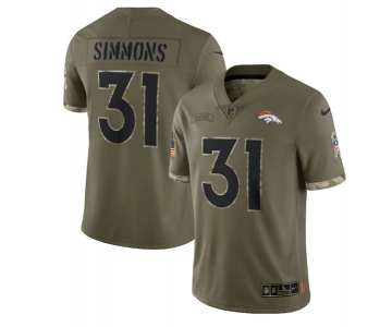 Men's Denver Broncos #31 Justin Simmons 2022 Olive Salute To Service Limited Stitched Jersey