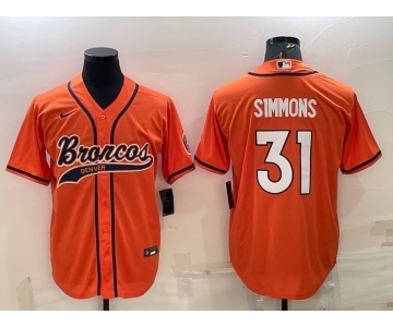 Men's Denver Broncos #31 Justin Simmons Orange Stitched Cool Base Nike Baseball Jersey