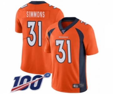 Men's Denver Broncos #31 Justin Simmons Orange Team Color Vapor Untouchable Limited Player 100th Season Football Jersey