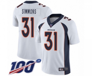 Men's Denver Broncos #31 Justin Simmons White Vapor Untouchable Limited Player 100th Season Football Jersey