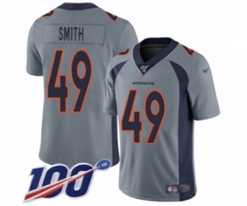 Men's Denver Broncos #49 Dennis Smith Limited Silver Inverted Legend 100th Season Football Jersey