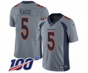 Men's Denver Broncos #5 Joe Flacco Limited Silver Inverted Legend 100th Season Football Jersey