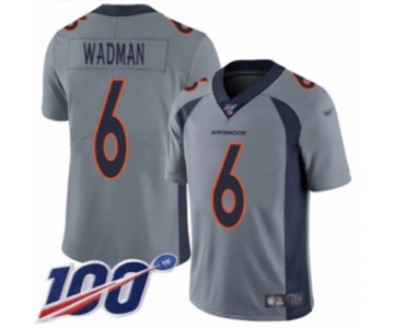 Men's Denver Broncos #6 Colby Wadman Limited Silver Inverted Legend 100th Season Football Jersey