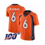 Men's Denver Broncos #6 Colby Wadman Orange Team Color Vapor Untouchable Limited Player 100th Season Football Jersey