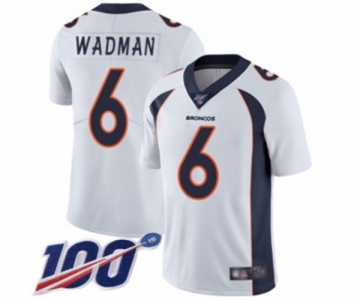 Men's Denver Broncos #6 Colby Wadman White Vapor Untouchable Limited Player 100th Season Football Jersey