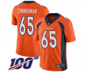 Men's Denver Broncos #65 Gary Zimmerman Orange Team Color Vapor Untouchable Limited Player 100th Season Football Jersey