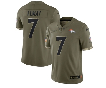 Men's Denver Broncos #7 John Elway 2022 Olive Salute To Service Limited Stitched Jersey