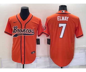 Men's Denver Broncos #7 John Elway Orange Stitched Cool Base Nike Baseball Jersey