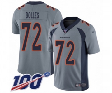 Men's Denver Broncos #72 Garett Bolles Limited Silver Inverted Legend 100th Season Football Jersey