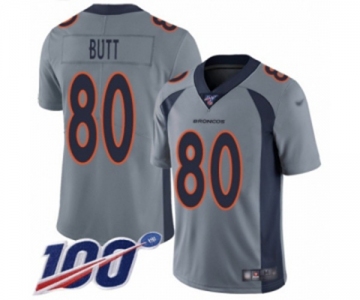 Men's Denver Broncos #80 Jake Butt Limited Silver Inverted Legend 100th Season Football Jersey