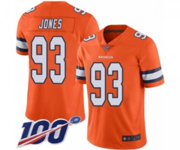 Men's Denver Broncos #93 Dre'Mont Jones Limited Orange Rush Vapor Untouchable 100th Season Football Jersey