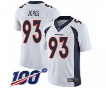 Men's Denver Broncos #93 Dre'Mont Jones White Vapor Untouchable Limited Player 100th Season Football Jersey