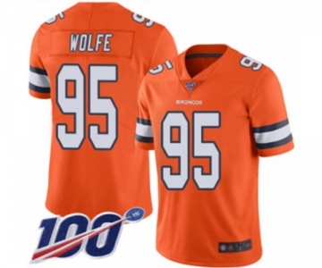 Men's Denver Broncos #95 Derek Wolfe Limited Orange Rush Vapor Untouchable 100th Season Football Jersey