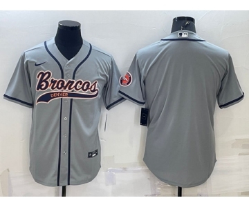 Men's Denver Broncos Blank Gray With Patch Cool Base Stitched Baseball Jersey