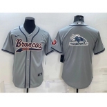 Men's Denver Broncos Gray Team Big Logo With Patch Cool Base Stitched Baseball Jersey