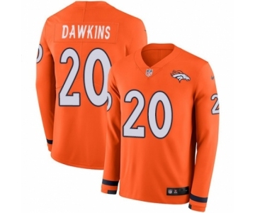 Men's Nike Denver Broncos #20 Brian Dawkins Limited Orange Therma Long Sleeve NFL Jersey