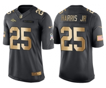 Nike Denver Broncos #25 Chris Harris Jr Anthracite 2016 Christmas Gold Men's NFL Limited Salute to Service Jersey