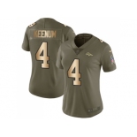 Women Nike Denver Broncos #4 Case Keenum Olive Gold Stitched NFL Limited 2017 Salute to Service Jersey