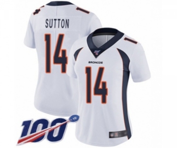 Women's Denver Broncos #14 Courtland Sutton White Vapor Untouchable Limited Player 100th Season Football Jersey