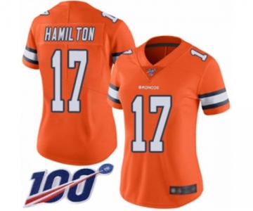 Women's Denver Broncos #17 DaeSean Hamilton Limited Orange Rush Vapor Untouchable 100th Season Football Jersey