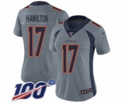 Women's Denver Broncos #17 DaeSean Hamilton Limited Silver Inverted Legend 100th Season Football Jersey