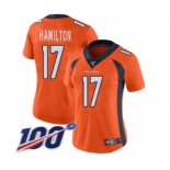 Women's Denver Broncos #17 DaeSean Hamilton Orange Team Color Vapor Untouchable Limited Player 100th Season Football Jersey