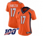 Women's Denver Broncos #17 DaeSean Hamilton Orange Team Color Vapor Untouchable Limited Player 100th Season Football Jersey